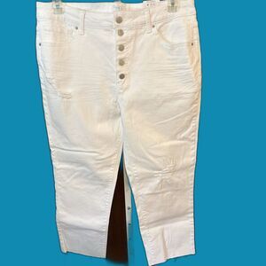 NEW Distressed High-Rise 5 Button Fly Straight Leg Raw Hem Jeans size 16 White